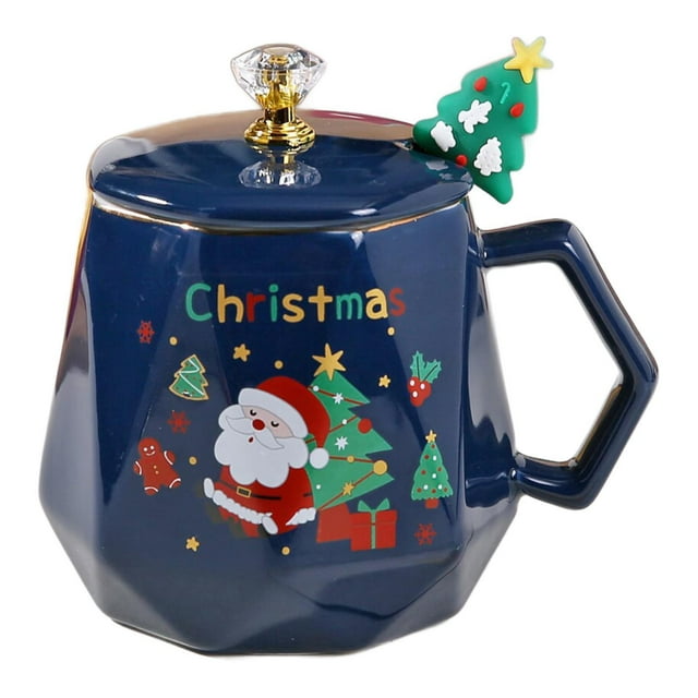 Taza de café navideña, taza para beber, creativa, con cuchara para revolver, tazas de agua azul
