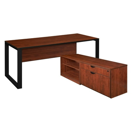 UPC: 0192357003138 | Regency 66 x 30 in. Structure L-Desk with Laminate Low Credenza  Cherry & Black