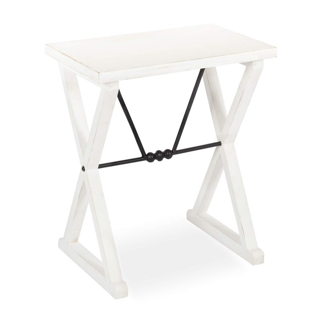 Kate and Laurel Travere Rustic Side Table, 22 x 14 x 26, White, Farmhouse End Table for Display and Storage