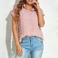 thumbnail image 7 of Wycnly Womens Blouses and Tops Dressy Beach Holiday Casual Solid Lapel Loose Fit Lightweight Chiffon Jacquard Tshirts Summer Plain V-Neck Short Sleeve Cute Tees Tops Pink XL, 7 of 7