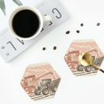 thumbnail image 4 of Vsdgher Combine harvester working with tractor Print Leather Coasters for Drinks, Durable Drink Coasters 4 Set for Tabletop Protection, Luxurious Home Décor and Housewarming Gift-Hexagon, 4 of 6