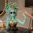 thumbnail image 5 of 7.87" Cute Selfie Medusa Decorative Bust Statue Mint Green Gold Resin Figurine Stable Base Tabletop Ornament Ideal for Desk Vanity Living Room Home Aesthetic Decoration, 5 of 6