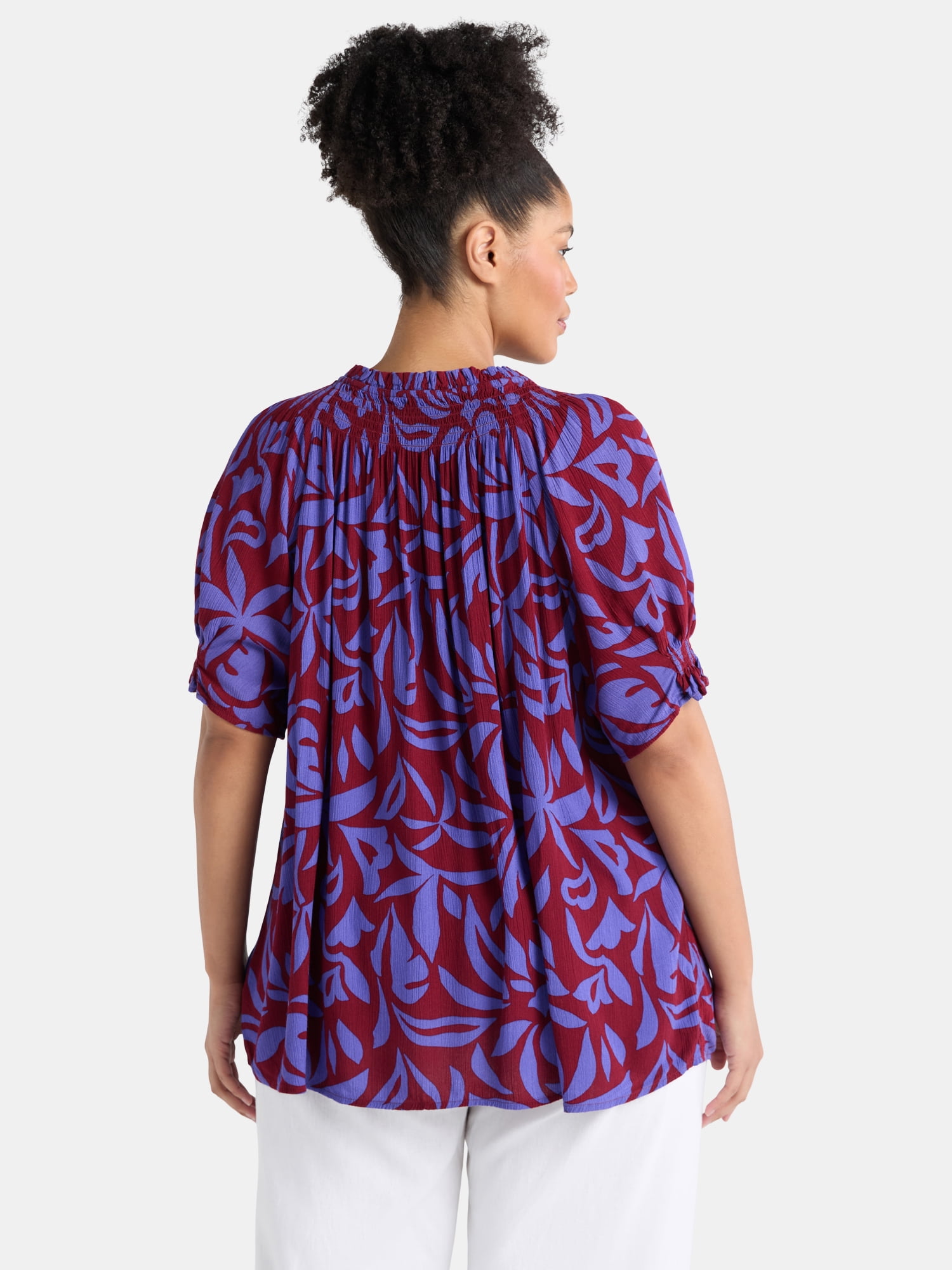 Terra & Sky Women's Plus Sizes Short Sleeve Peasant Top