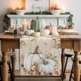 thumbnail image 2 of Fall Table Runner Thanksgiving White Pumpkins Table Runners Vintage Floral Autumn Maple Leaves Cotton Linen Dresser Scarf Kitchen Dining Table Decor for Fall Holiday Party Decor 13x36 Inch, 2 of 9