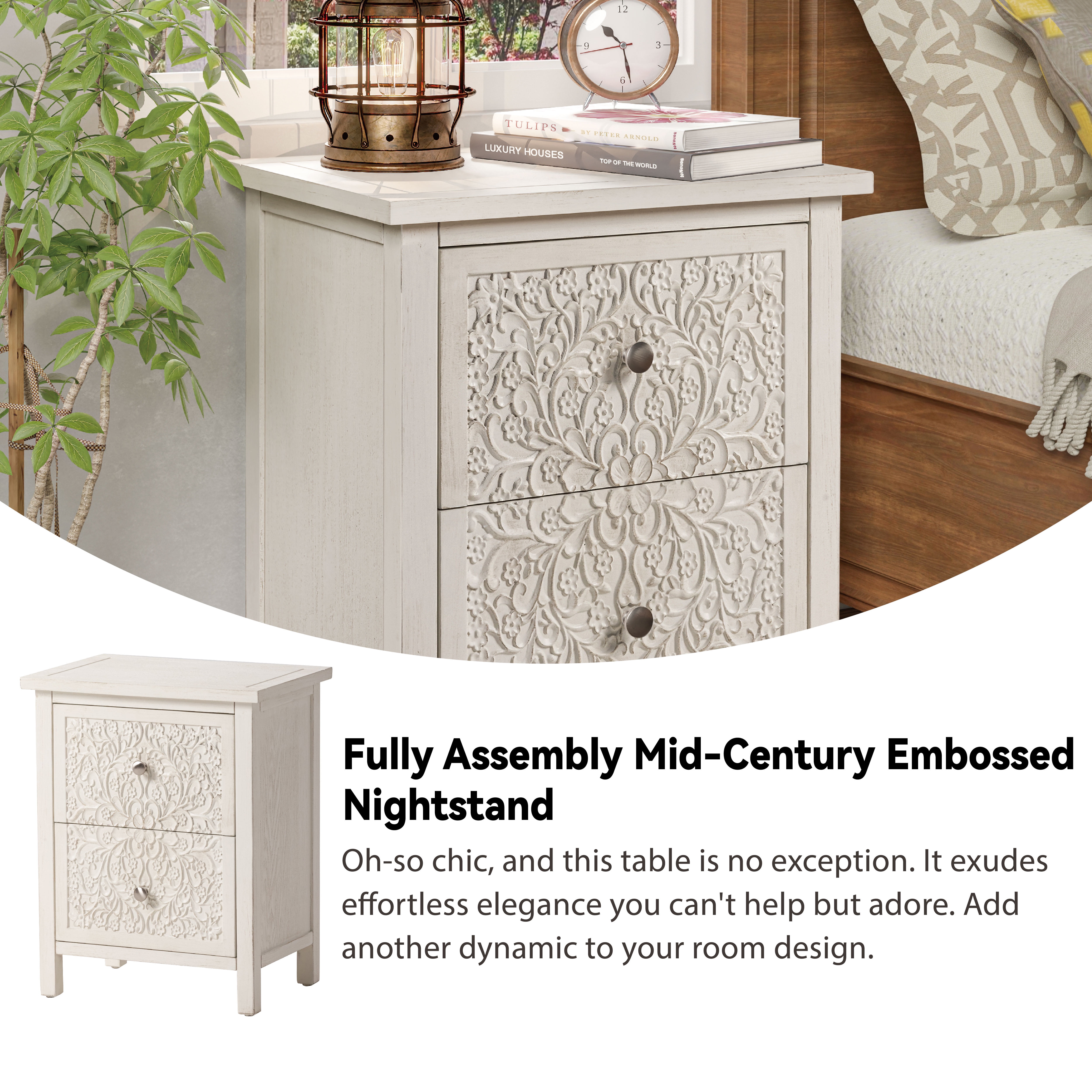 Fully assembled white sale nightstand
