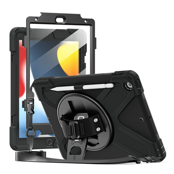 CODi Rugged iPad 10.2" Case with Integrated Screen Protector (9th, 8th, 7th Gen) – Full-Body Protection, Kickstand, Shoulder & Hand Strap, Shockproof Design