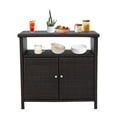 thumbnail image 3 of Kinbor Outdoor Wicker Storage Cabinet, Patio Bar Tables with Two Doors & Shelves, Weatherproof Storage Console Table, Dark Brown, 3 of 10