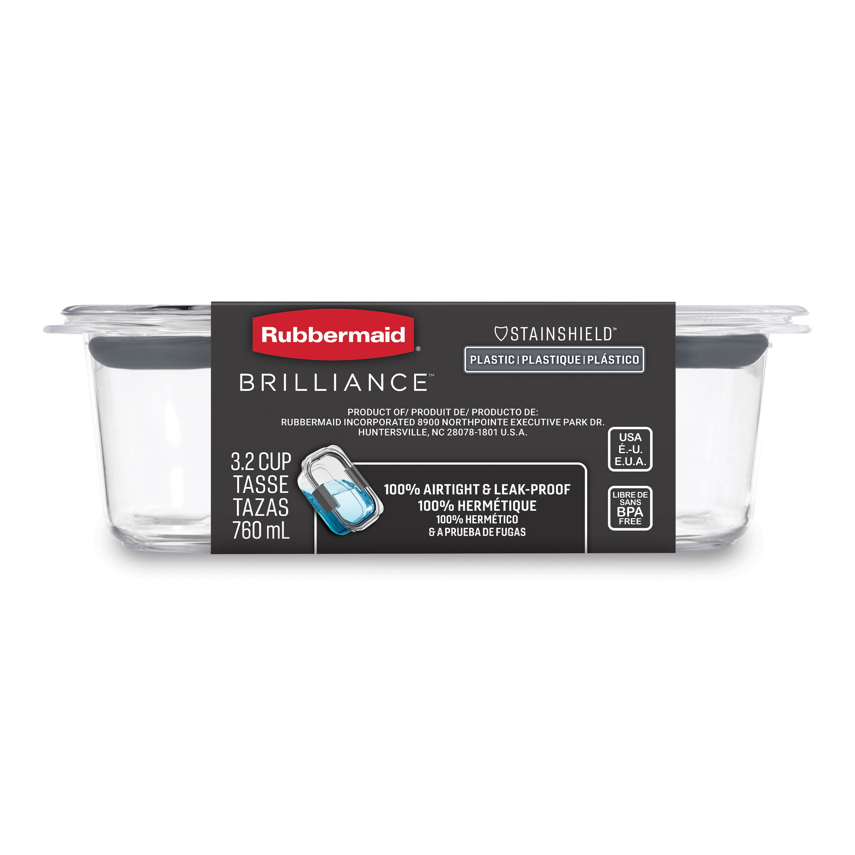Rubbermaid Brilliance Plastic Food Storage Container, 760 mL (3.2 Cup), 1 Pack