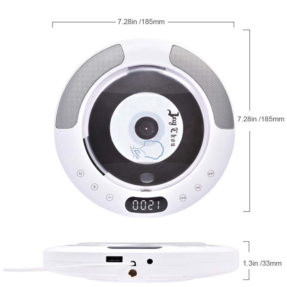 MEGICOT Bluetooth 5.0 Wall Mountable CD Player with Built-in Pull-Switch Speakers, Portable MP3 Music Walkman with Special Stand Dust Cover Remote Control, Support Disc FM USB Flash AUX Play