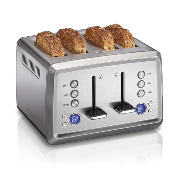 Hamilton Beach Digital Tostadora de 4 Rebanadas Ranuras Extra Anchas, Ajustes para Bagel y Descongelación, Refuerzo de Tostadas, Bandeja Deslizable para Migas, Botón de Apagado y Cancelación Automátic