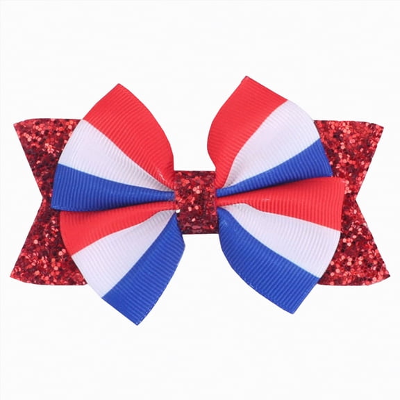 TOWED22 Independence Day Bow Hair Clips for Girls 4th July Hair Bow Clip Patriotic Alligator Clips Sparkling Sequin Bow Hair Clip for Girls Teens(Red)