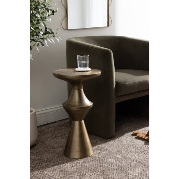 Kate and Laurel Zavalia Modern Metal Round Side Table, 13 x 13 x 22, Antique Brass, Sculptural Circle End Table for Use as Unique Bedroom Nightstand or Pedestal Martini Table