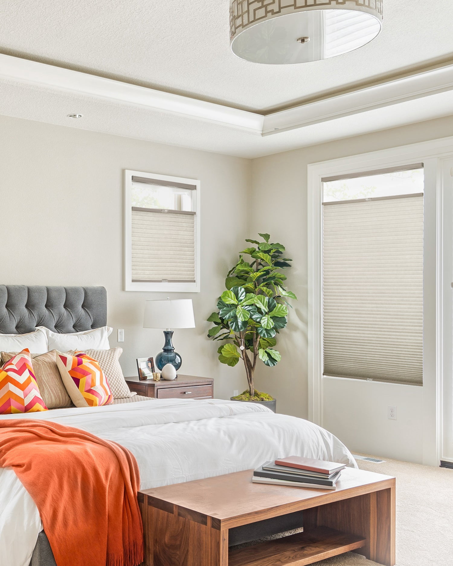 Chicology Cordless Top Down Bottom Up Light Filtering Cellular Shade, Khaki Grey 67.75"W x 72"H