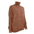 thumbnail image 4 of DuoJiaJ Women's Oversized Fall Sweaters 2025 Casual Long Sleeve Turtleneck Cable Knit Pullover Tops Winter Clothes Brown L, 4 of 4