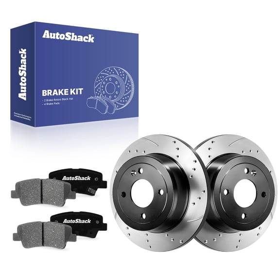 AutoShack Rear Solid Drilled & Slotted E-Coated Brake Rotors   Ceramic Pads 6-PC Brake Kit Replacement for 2018-2023 Kia Rio 2018-2022 Hyundai Accent ShadowGuard 10.31" (262 mm)