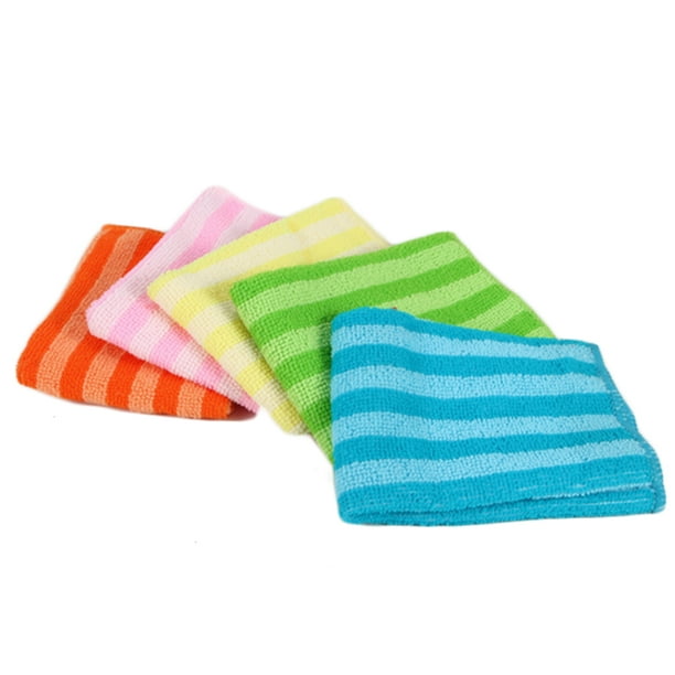 5Pcs Durable Bicolourable Stripe Dishcloth Microfiber Washcloth Kitchen Cleaning Cloth in Bundle