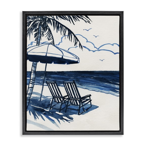 Stupell Industries Tropical Blue Toned Tropical Beach Scene Black Floating Frame Canvas Art, 17 x 21, by Carol Robinson