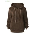 thumbnail image 5 of BadPiggies Womens Fuzzy Fleece Sweatshirt Casual Loose Sherpa Pullover Oversized Hoodie with Pockets (L, Coffee), 5 of 7