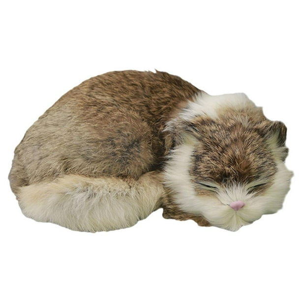 Figura de gato realista de peluche, juguete para decoración de Navidad y Año Nuevo. Marrón gris