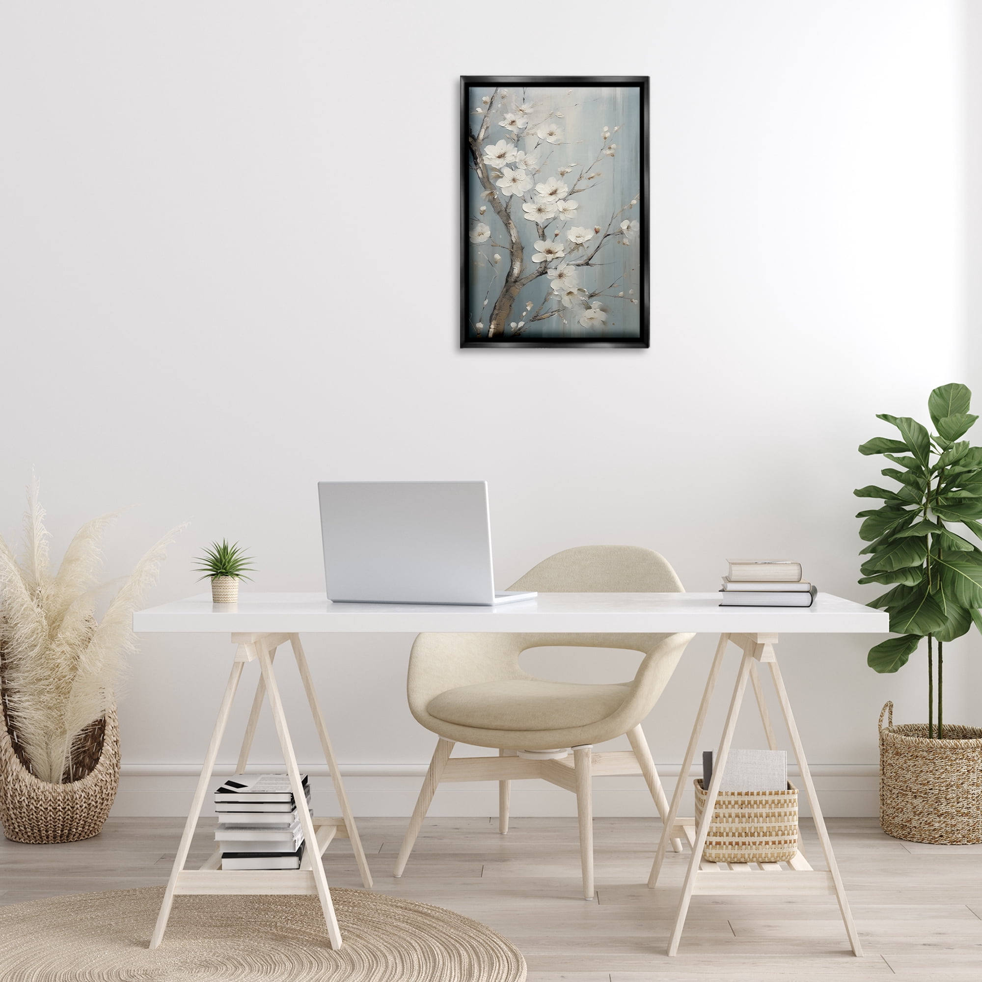 Stupell Industries White Cherry Blossoms Botanical & Floral Painting Black Floater Framed Art Print Wall Art, 17 x 25