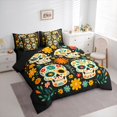 thumbnail image 2 of Homewish Folk Art Sugar Skull Twin Bedding for Women, Retro Boho Daisy Floral Bedding Comforter Set, Black Reversible, 7-Piece, 2 of 7