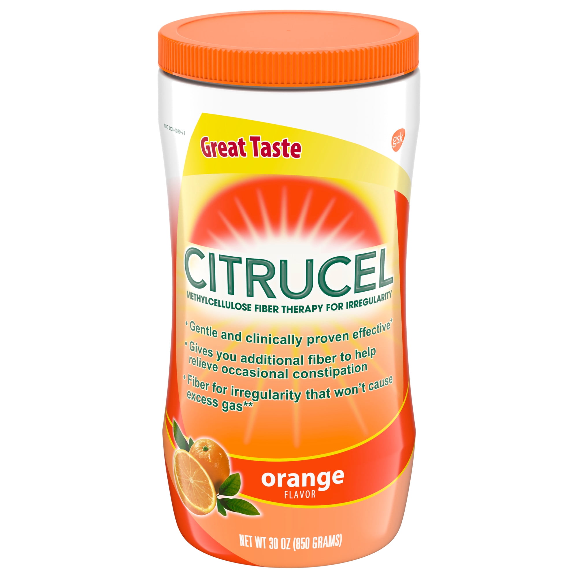 Citrucel Fiber Therapy Powder for Occasional Constipation Relief, Orange, 30 Oz