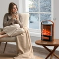 thumbnail image 2 of 1500W Electric Fireplace Stove, 16" H Freestanding Heater with Remote, Timer, Realistic Flame Effect, Adjustable Temperature, Overheat & Tip-Over Protections for Bedroom Living Room Dorm, 2 of 8
