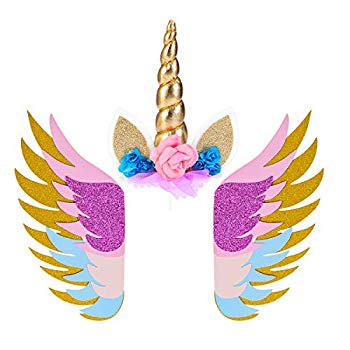 3 pcs glitter unicorn birthday cake toppers sets with sparkly wings