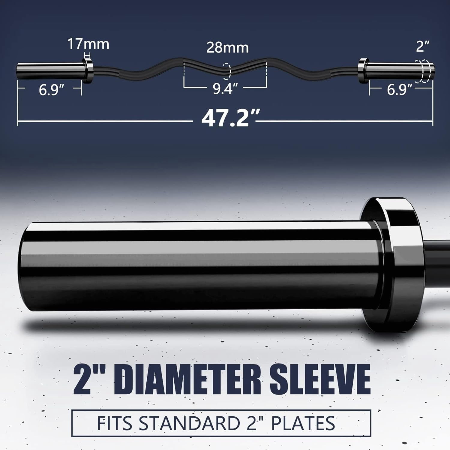 Tuekys 47 Inch Barbell Bar for Weightlifting and Powerlifting, Weight Bar for 500lbs Capacity, EZ Curl Bar Fit 2" Standard Weight Plates