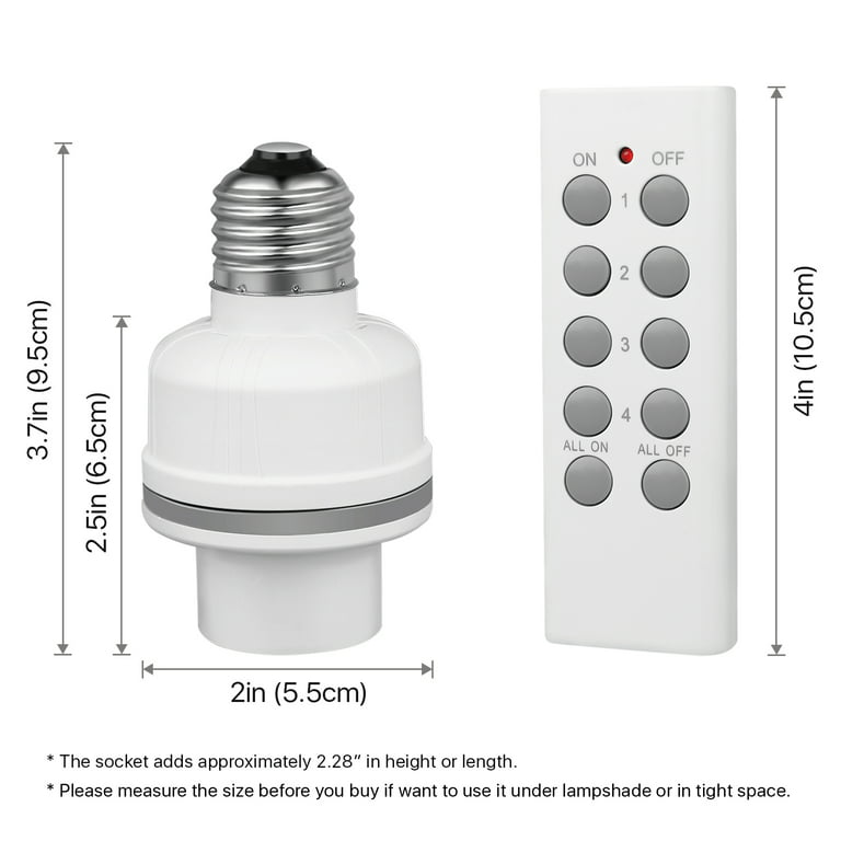 Suraielec Remote Control Light Bulb Socket, Wall Mount Switch, E26 E27 Lamp  Socket, No Wiring, 100FT Range, Wireless Light Switch for Lamps, Pull