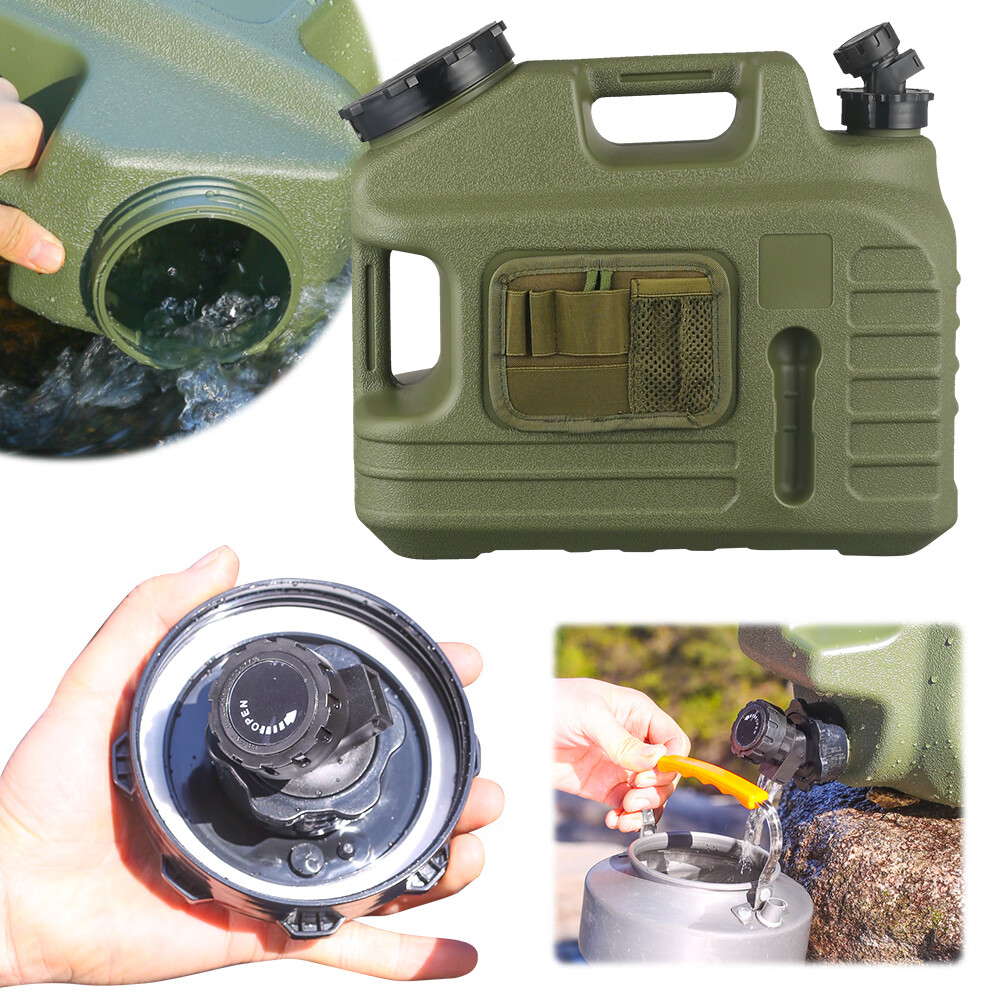 SHUWND 3.5 Gallon/13L Water Containers with Spigot & Toolkit Bag, BPA Free Water Jug, Military Green Water Tank, Multifunction Water Storage Containers for Camping Outdoor Hiking,Emergency Stroage