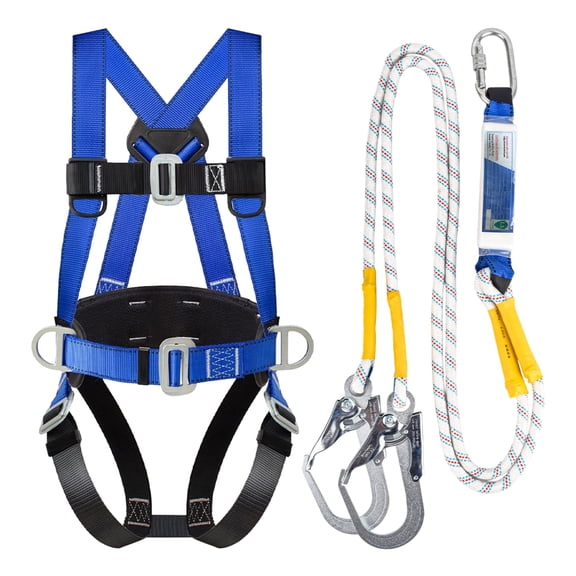 Safety Harness Fall Protection Kit - Full Body Roofing harnesses with Shock Absorbing Lanyard Upgrade Paded