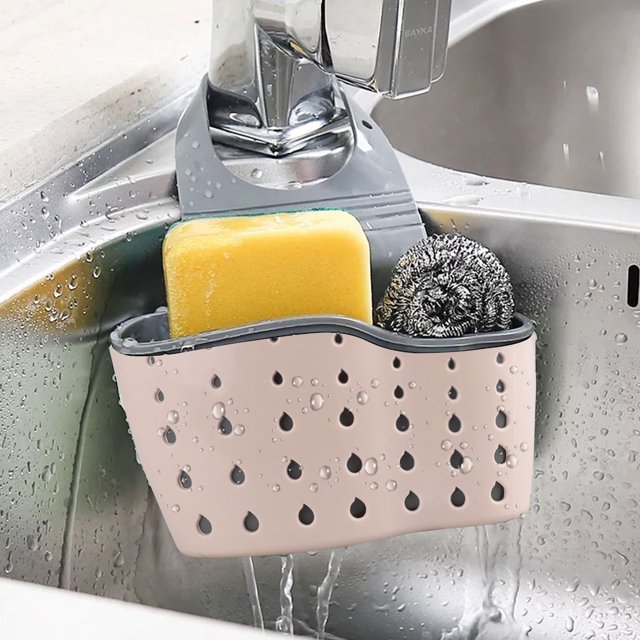 Soporte para esponja para colgar en la cocina, organizador ajustable de goma para fregadero, escurridor de líquidos, estante para cepillos, cesta de drenaje, para fregadero, cepillo para platos Methold SH1105-28