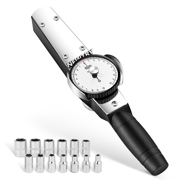 NEWTRY Dial Torque Wrench with Sockets Set (4-14mm), 1-10N.m Dial Indicator Torque Wrench, Precision Torque Meter, 1/4 inch pound Dial Torque Wrench Torque Force Tester