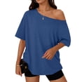 thumbnail image 4 of Harpily Womens T-Shirts Y2K Style Asymmetric Neckline Off Shoulder Short Sleeve Casual Basic Short Sleeve T-Shirt, 4 of 4