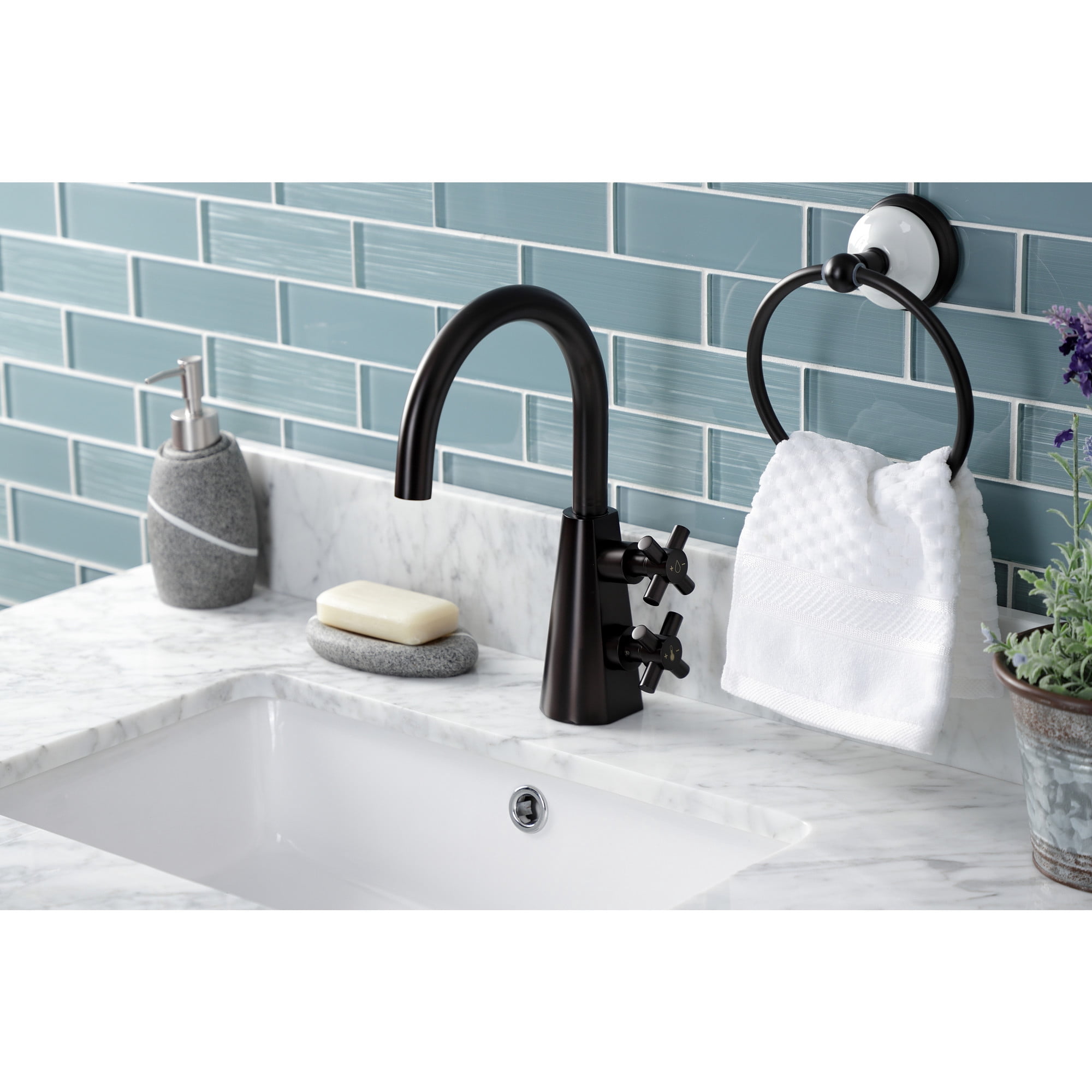 Kingston Brass KS2290DX Constantine Two-Handle Single-Hole Bathroom Faucet with Push Pop-Up Drain, Matte Black