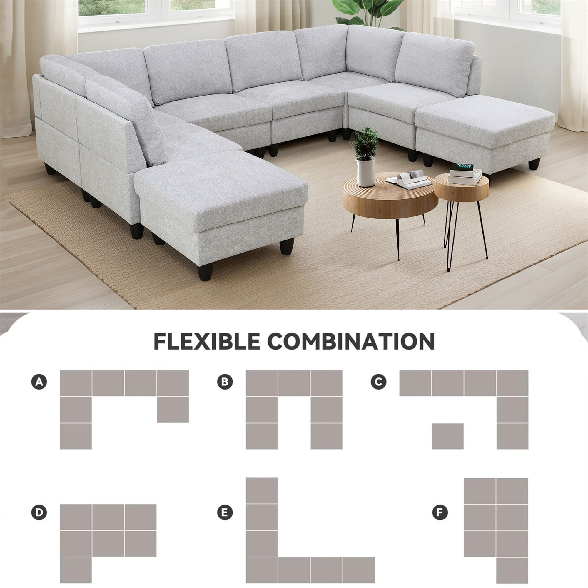 Aukfa Modular Sectional Couch Set - Corner sofa - Flannel - Gray