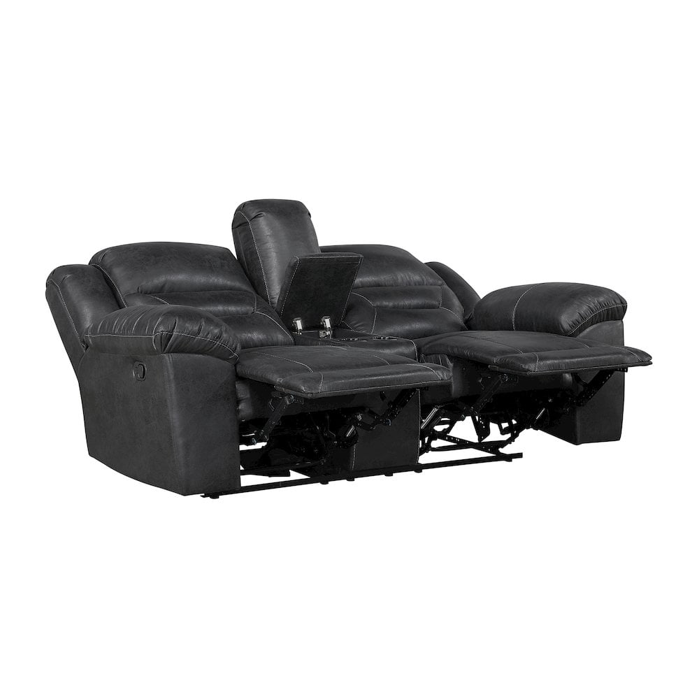 Lexicon Hazen Microfiber Double Reclining Love Seat with Center Console in Black
