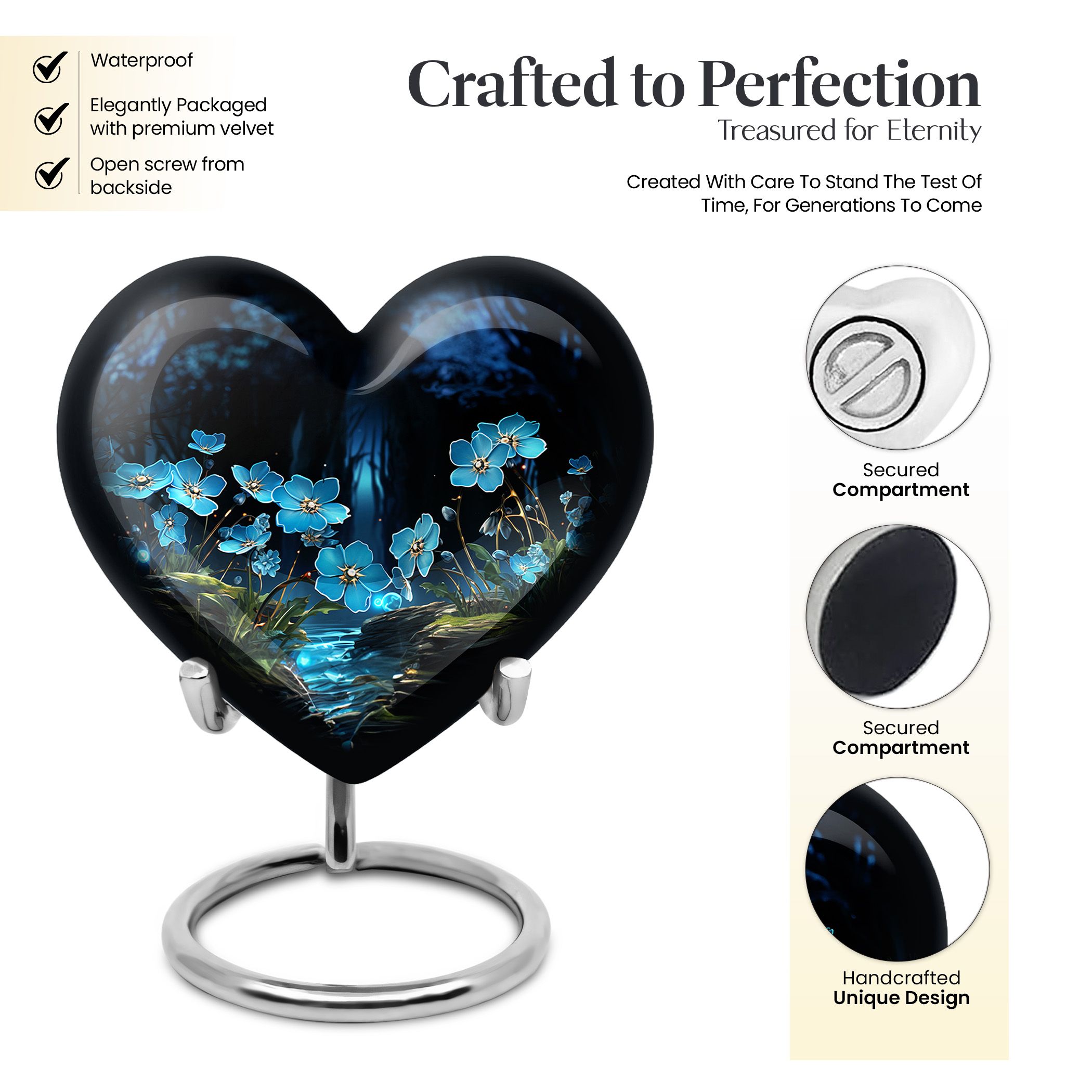 Forget Me Not Flower Urn For Ashes, Small Urns For Human Ashes Keepsake, Cremation Urns For Women, Heart Shaped Urns For Adult Ashes Men, Mini Urns For Ashes For Women, Decorative Urn 3 Inch 1pcs