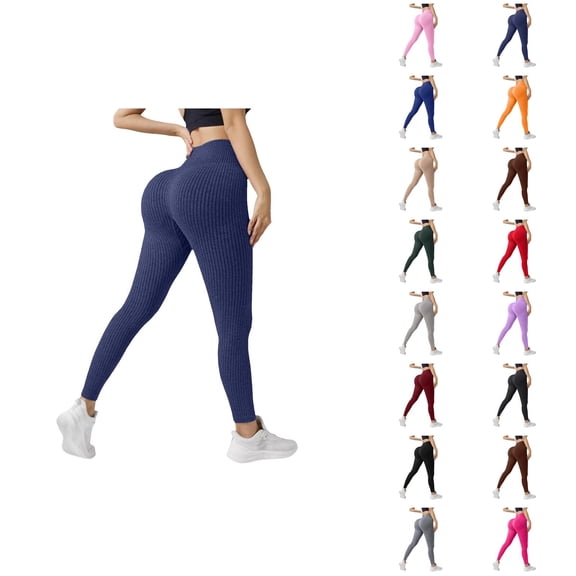 Ribbed Leggings for Women High Waisted Tummy Control Lifting Leggings Stretch Soft Workout Yoga Pants