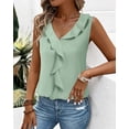 thumbnail image 4 of Camiseta sin mangas Gaharu de gasa verde lima con cuello en V para mujer, 4 of 7