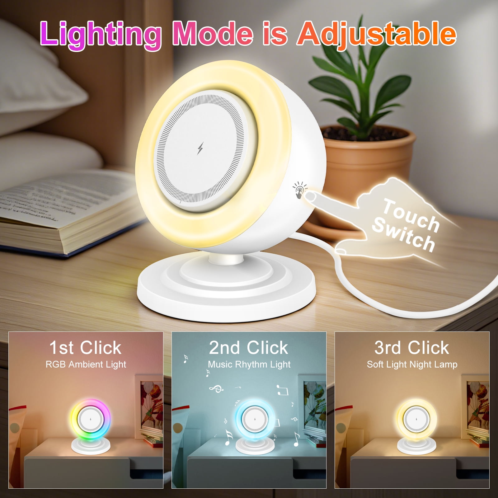 Wireless Charger, Bluetooth Speaker, 3 in 1 Wireless Charging Station for iPhone 17e 17 16 15 14 13 12 Series, Phone Stand for Samsung Series. with RGB light, A Ideal gift, White