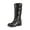 BLACK, variant on Women's Knee High Riding Boots Side Zipper Motorcycle Boots Square Toe Chunky Heel Fashion Buckles Biker Boots