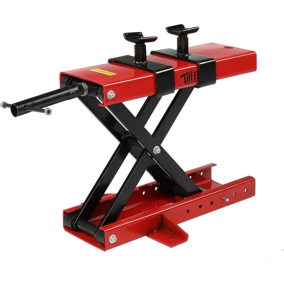 TUFFIOM 1100LBS Motorcycle Scissor Lift Jack,  Height Adjustable with Safety Pin & Support Saddles,  Foldable Motorcycle Center Stand for Dirt Bike ATV, Red