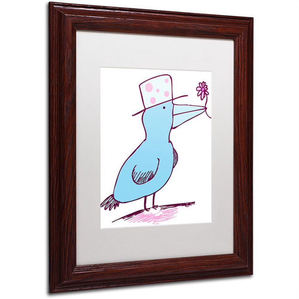 Trademark Fine Art "Flower Bird" Canvas Art by Carla Martell, White Matte, Wood Frame