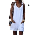 thumbnail image 2 of Minnieouse Mono sin mangas con cuello para mujer, pantalones cortos, pierna ancha, informal, de poliéster, con bolsillos delanteros, para viajar Vestidos Blanco L, 2 of 5