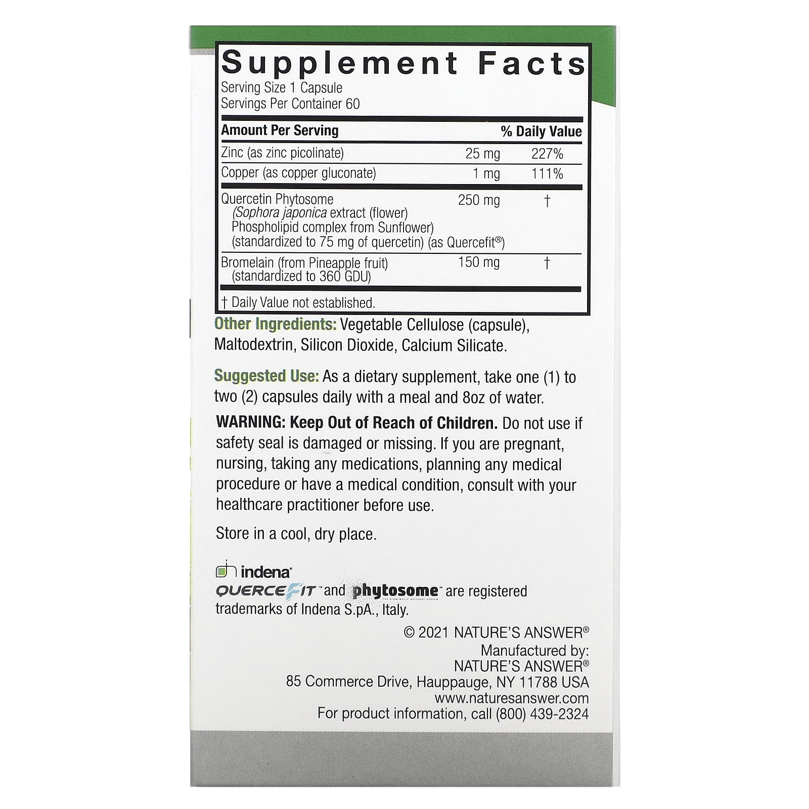 Nature's Answer Quercetin Blend, 250 mg, 60 Vegetarian Capsules