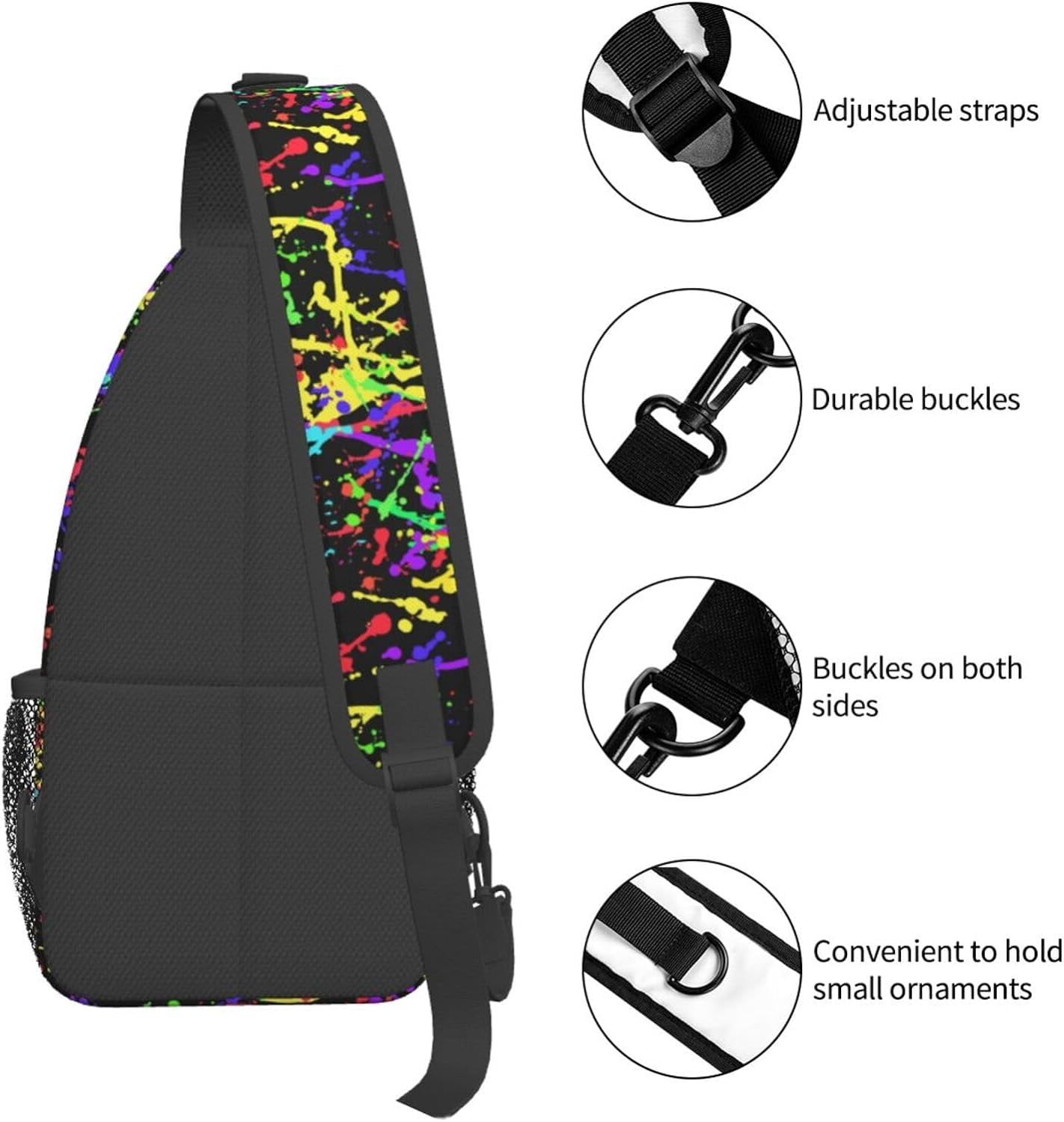 Glow in Dark Splatter Neon Sling Bag Crossbody Hiking Travel Chest Bags Backpack Shoulder Daypack for Women Men