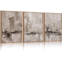 Hieng Black Abstract Floral Wall Art Dark Boho Botanical Canvas Prints Beige Mid Century Pictures Modern Retro Flowers Posters Minimalist Art Paintings Aesthetic Apartment Wall Decor Unframed