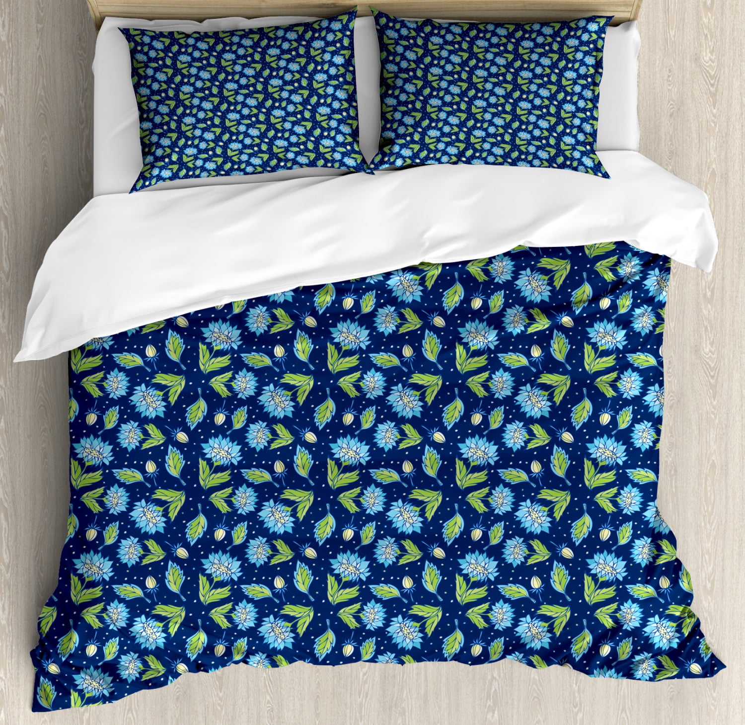 Flower Duvet Cover Set Queen Size, Floral Burgeoning in Vibrant Colors